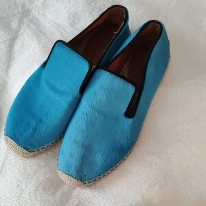 CELINE Paris EU 38 Turquoise Pony Hair Espadrille Vibrant Blue Slip-On